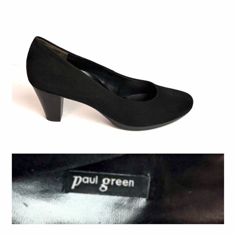 Paul Green Black Suede Pumps Mid Heels Round Toe Austria size 5,5 US 8 New